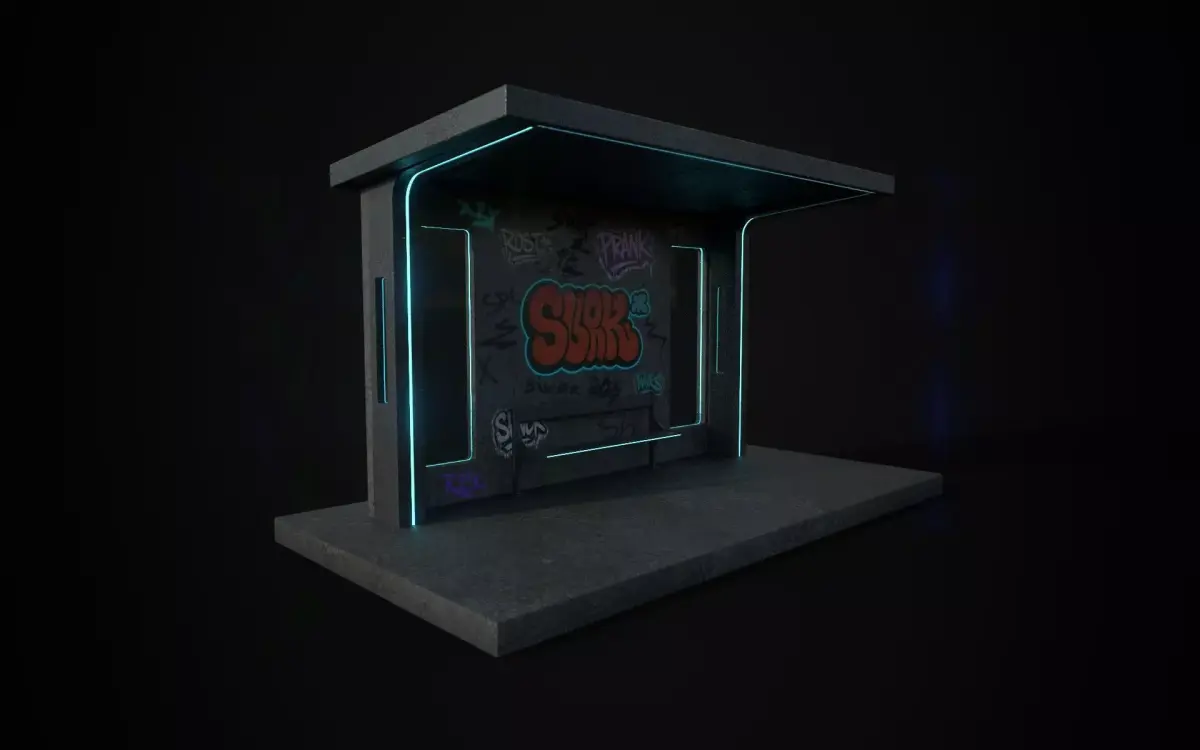 Cyberpunk Bus Stop Shelter Low-poly 3D model