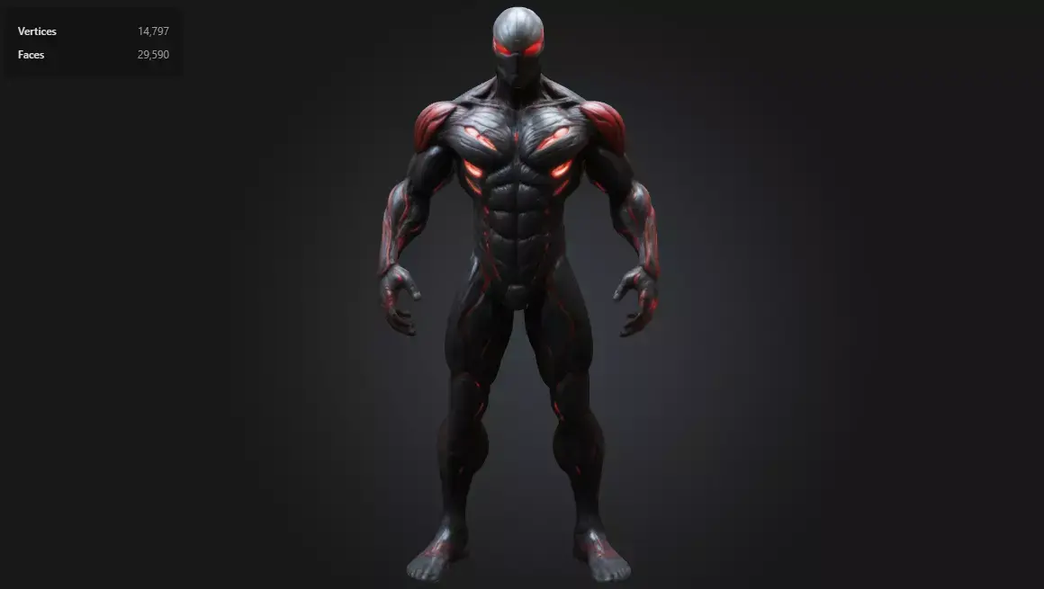 Dark Symbiote Warrior Muscular Alien Superhero Character Low-poly 3D model