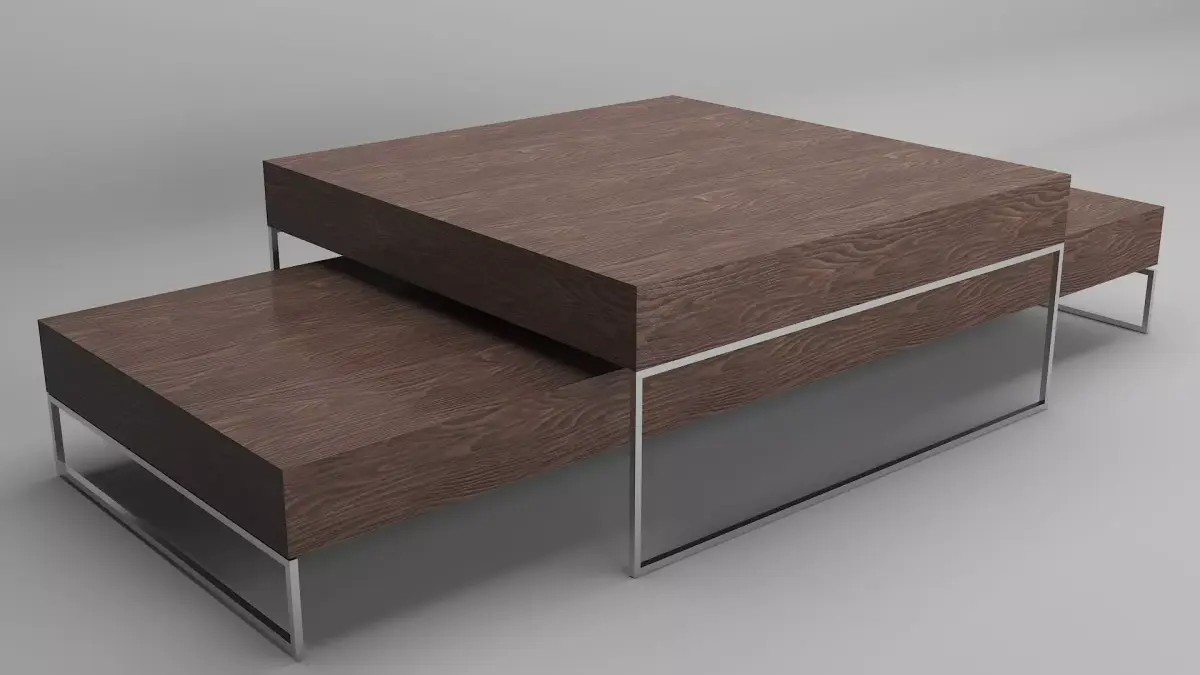 Wooden cafe table with steel legs Furniture table Free low-poly 3D model