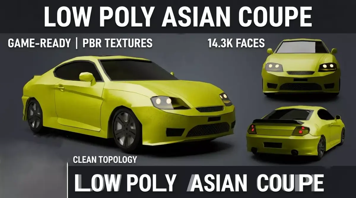 Low Poly Asian sports coupe Game Ready Vehicle FBX OBJ STL Low-poly 3D model