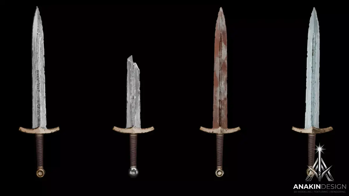 Broken and Rusted Ancient Swords Set 3D Model Low-poly 3D model