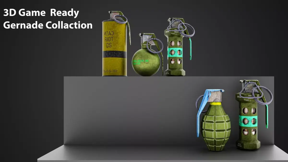 Game Ready Grenade M67 Flashbang Smoke  CS Gas Grenades Pack Low-poly 3D model