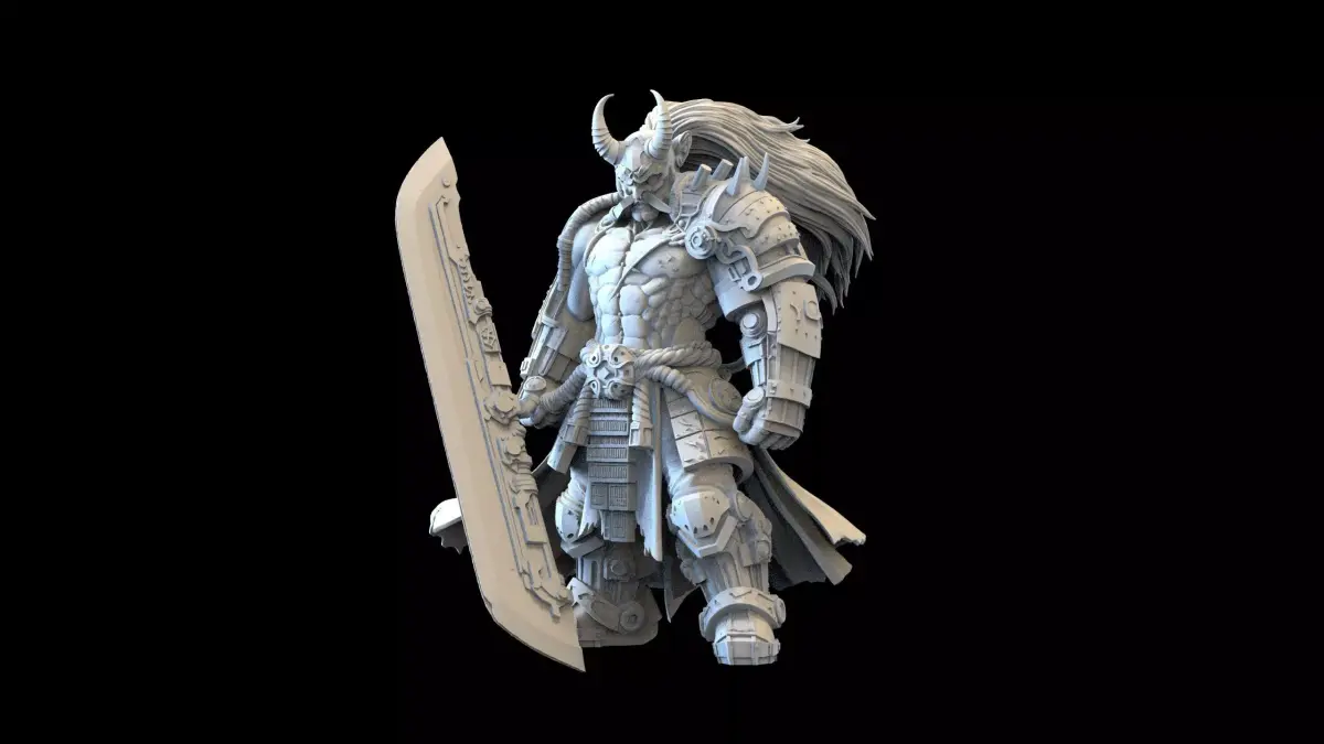 Sci-Fi Demon Warrior STL Grimdark Sword Knight Miniature  3D print model