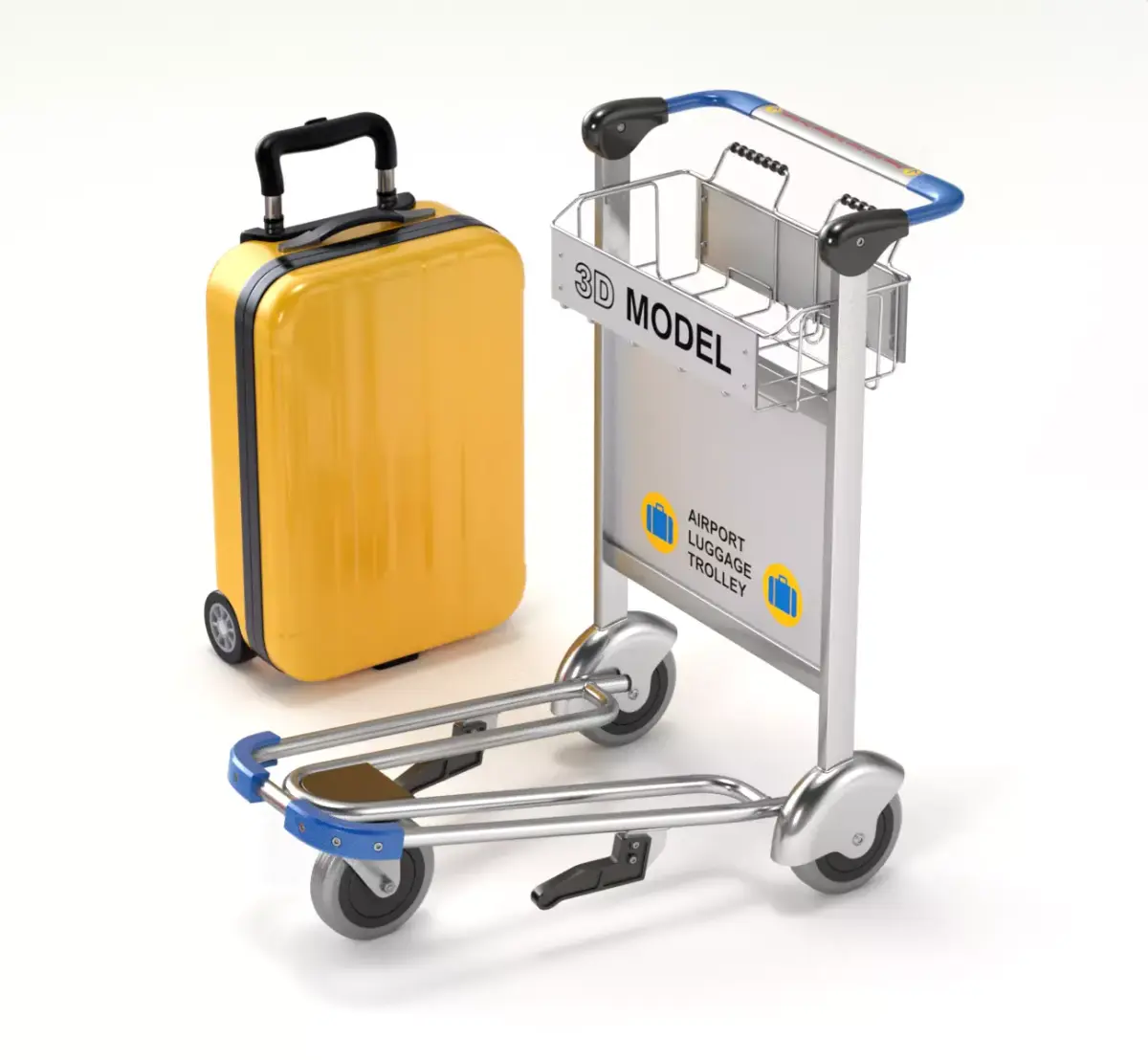 Airport Luggage Trolley with Suitcase 3D model