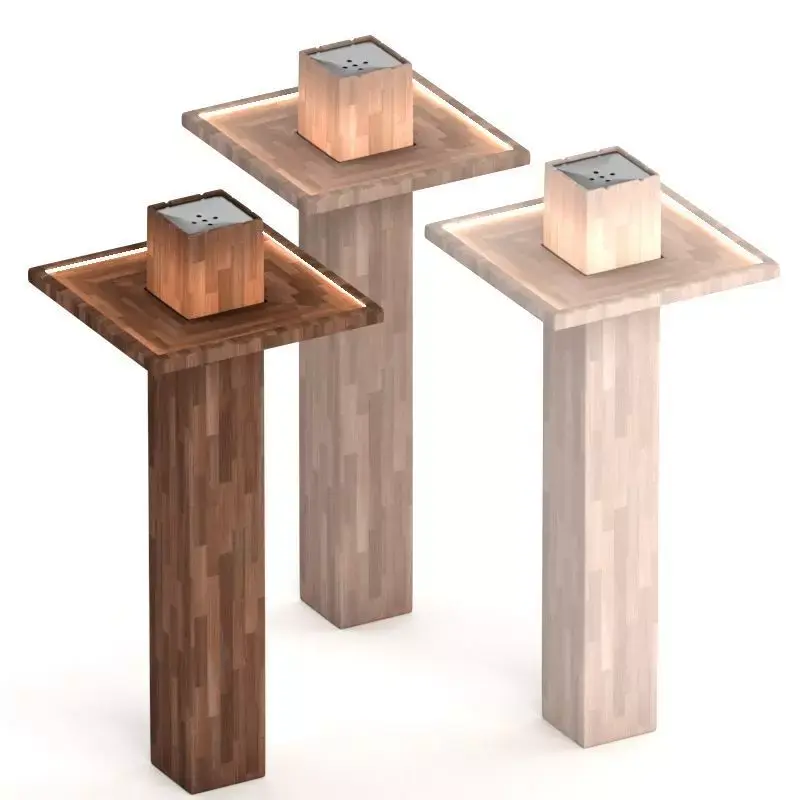 Ashtray three wooden lamp stands with light in middle 3D model