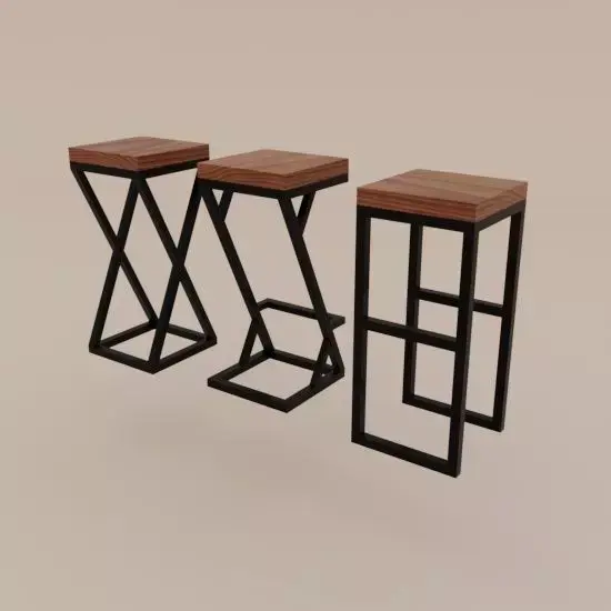 Loft style chair with wood and iron Free low-poly 3D model