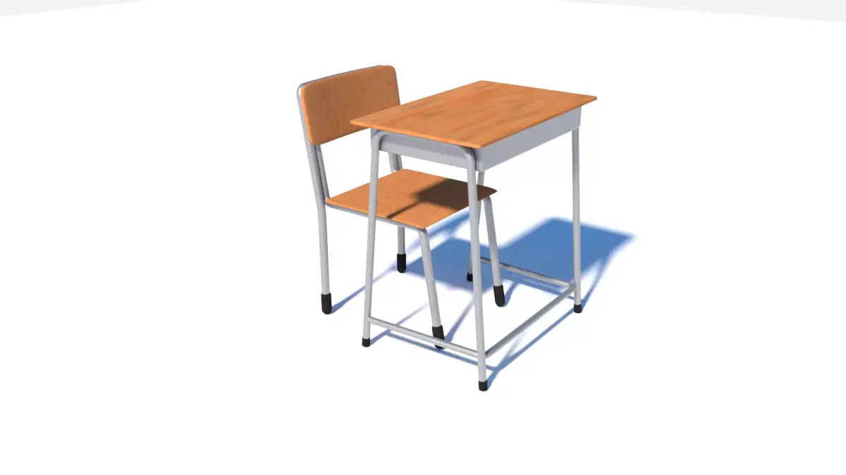 Japanese School Desk and Chair Set Free 3D model
