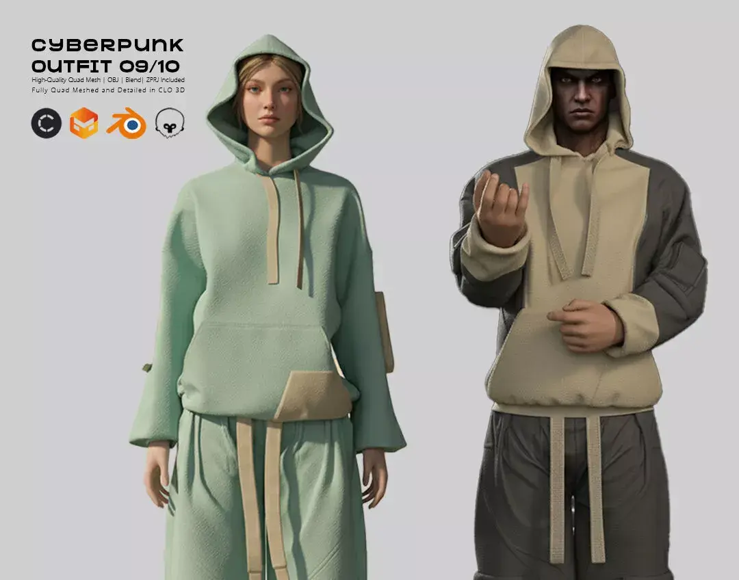 Cyberpunk Outfit 09 10 Clo3D Marvelous Designer Blend Obj 3D model