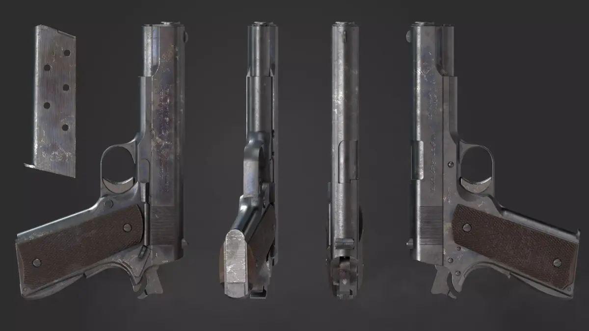 Colt 1911 pistol in 3 types Low-poly 3D model