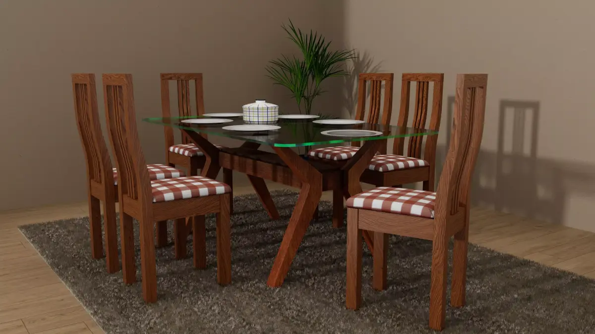 Modern Wooden Dining Table Set Low-poly 3D model