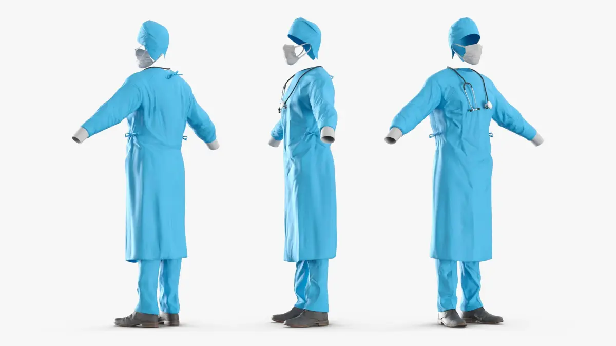 Invisible Surgeon Outfit with Mask Cap Stethoscope Blue 3D model