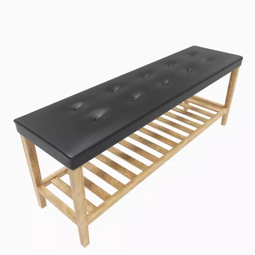 Bench leather with wooden legs Free 3D model