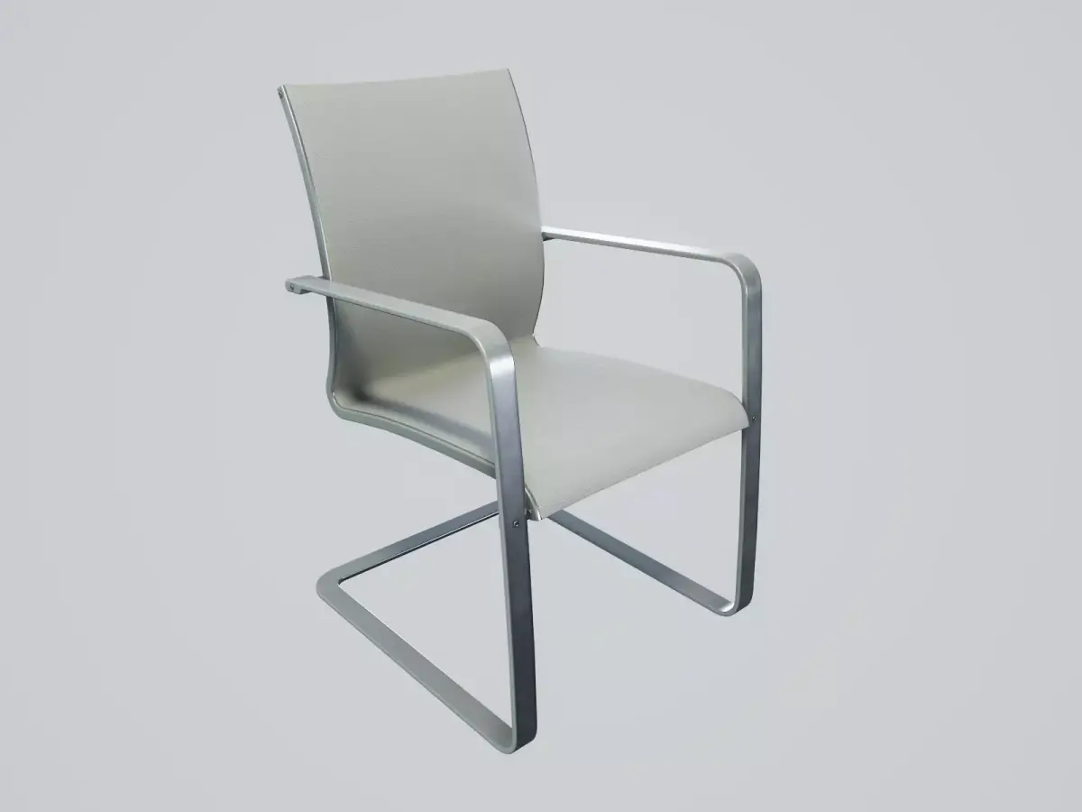 Modern chair white textile - metal silver Low-poly 3D model