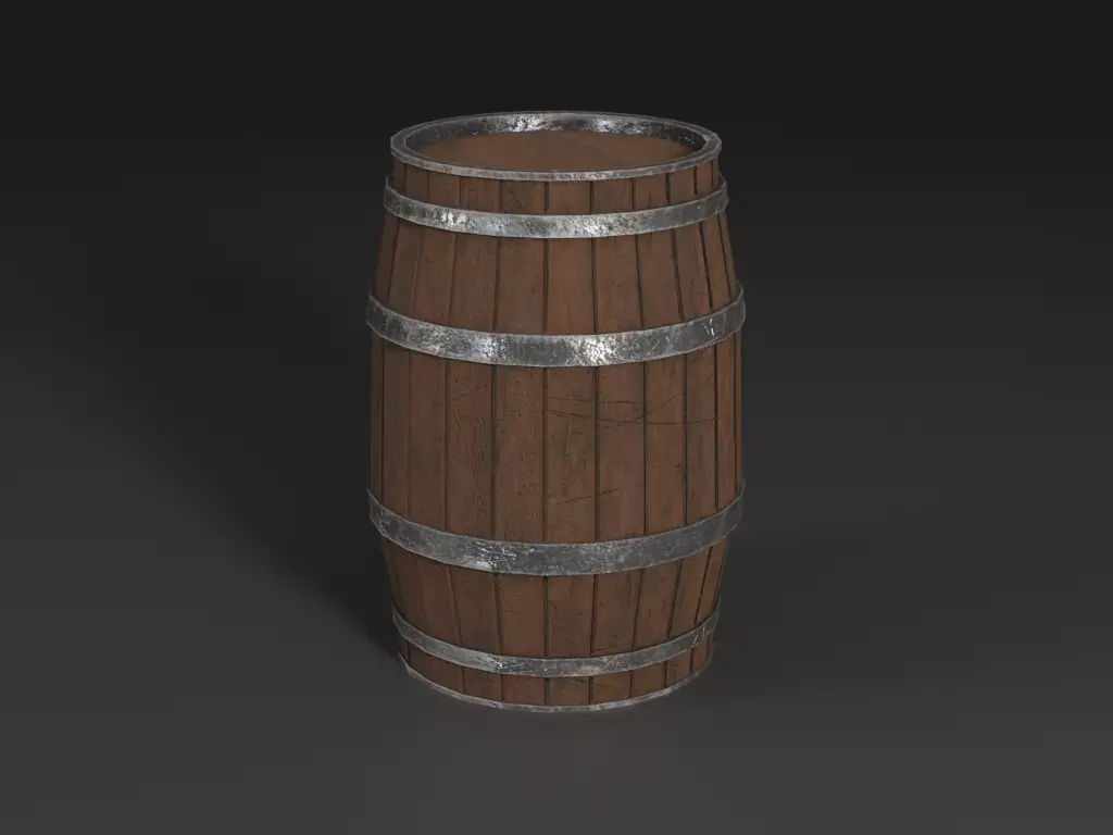 Medieval wooden realistic barrel and Substance Materials Low-poly 3D model