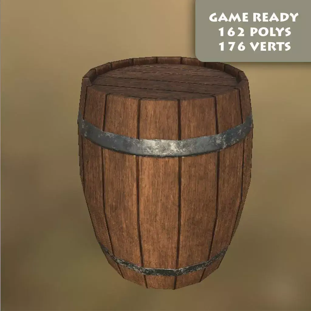 Wooden Barrel Free low-poly 3D model 8