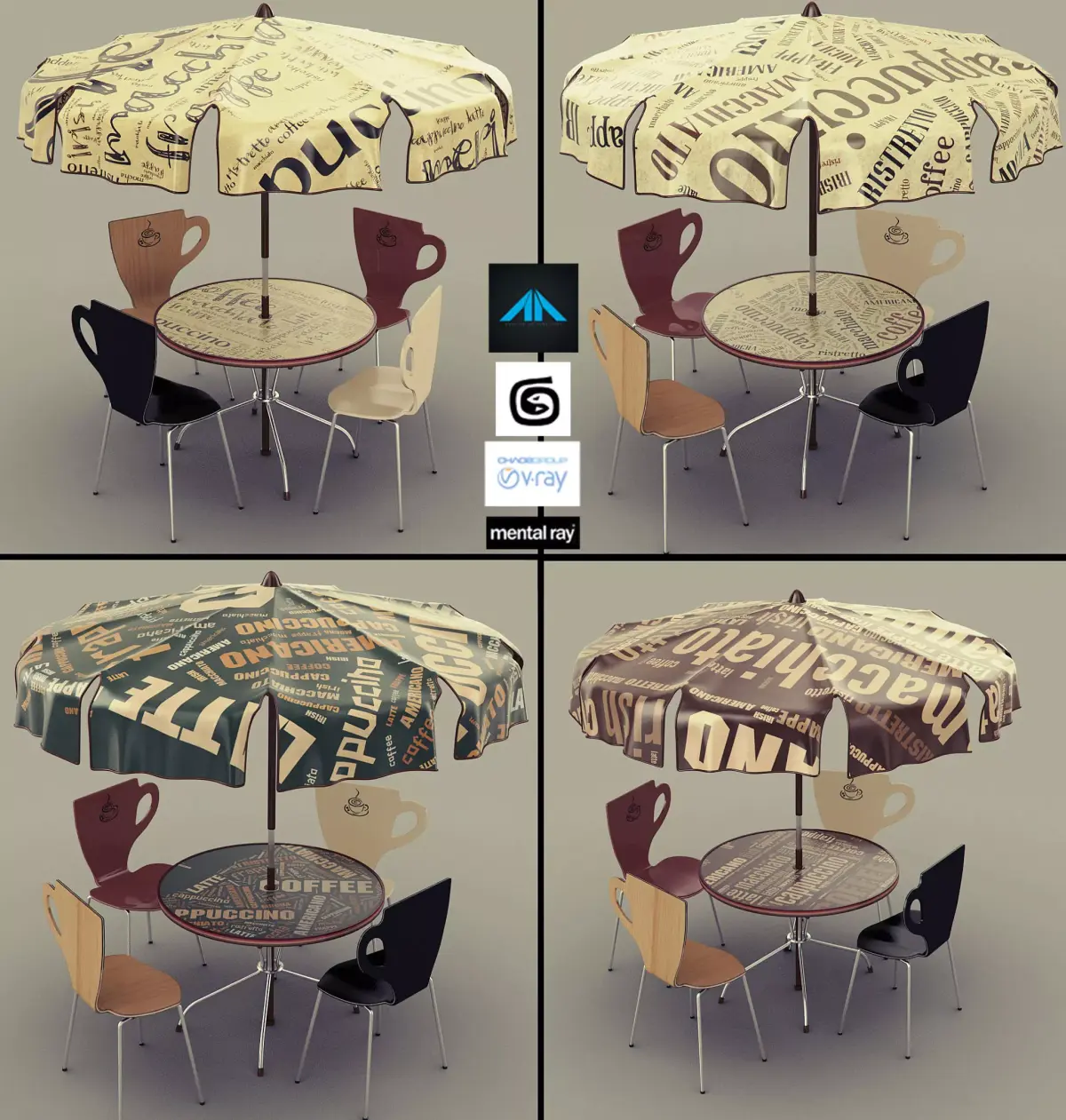Parasol table and chairs with umbrella Free 3D model