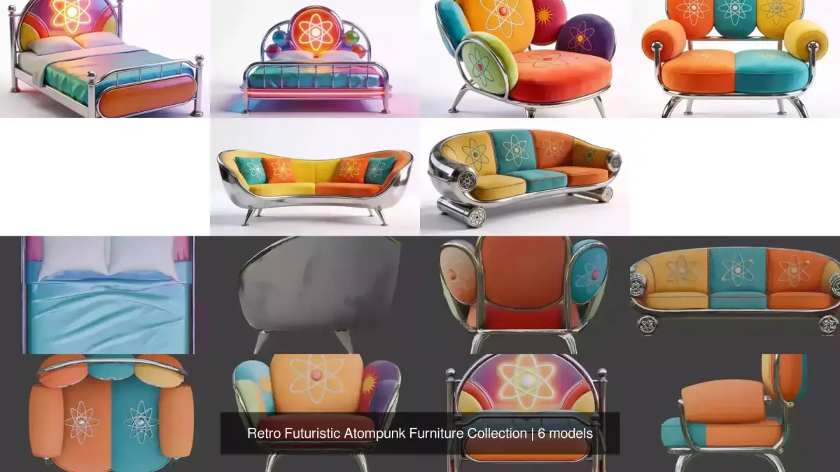 Retro Futuristic Atompunk Furniture Collection 3D Model Pack