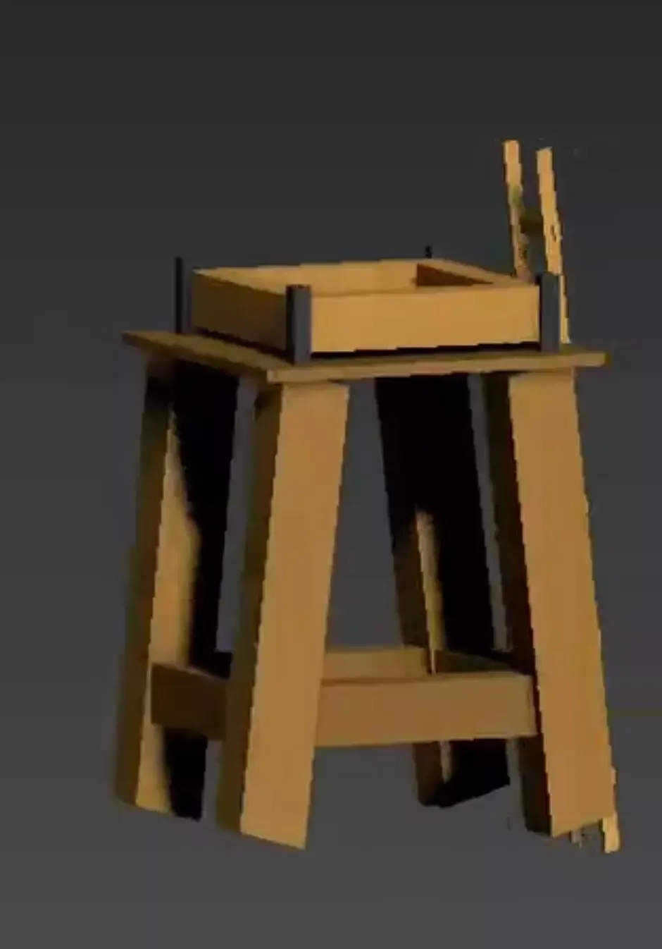 Industrial Wooden Workbench 3D Model  Rustic Workshop Stool 3D model