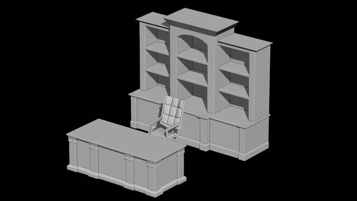 Executive Office Desk and Bookshelf Set Low-poly 3D model