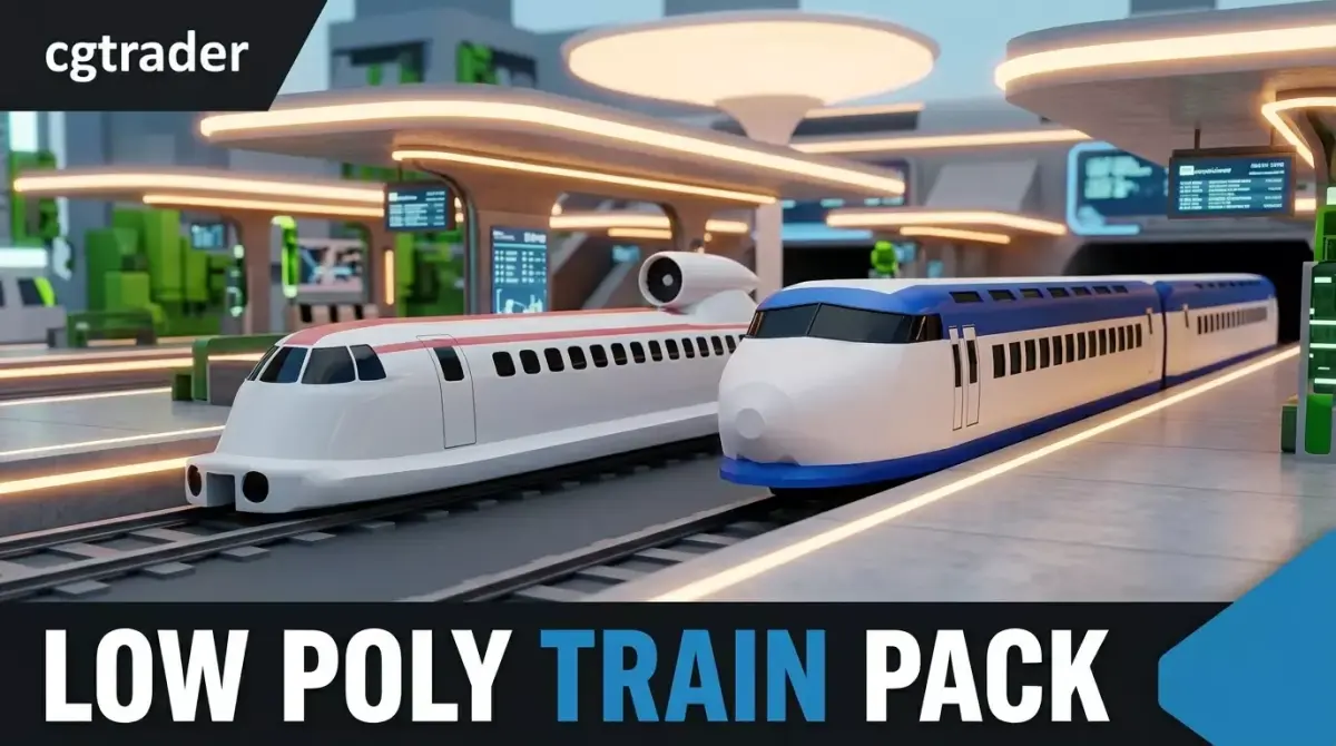 2 Low Poly Trains Game ready Vehicle FBX OBJ STL 3D Model Pack