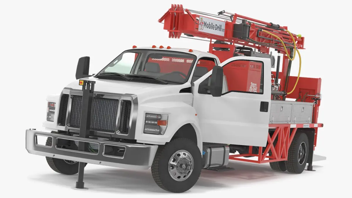 Mobile B-51 Drill Rig Truck Red Rigged 3D model