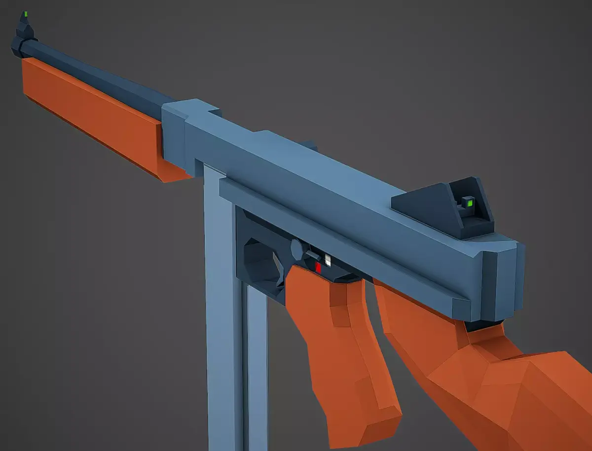Stylized Thompson M1A1 Low Poly Mobile Ready Low-poly 3D model