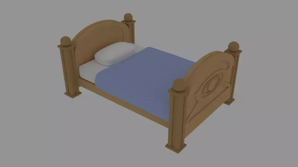 LowPoly Bed wooden with sheets Free 3D model