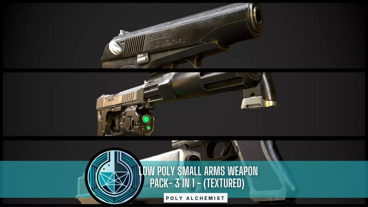 Low Poly Small Arms Weapon - 3 In 1 - Textured Low-poly 3D model