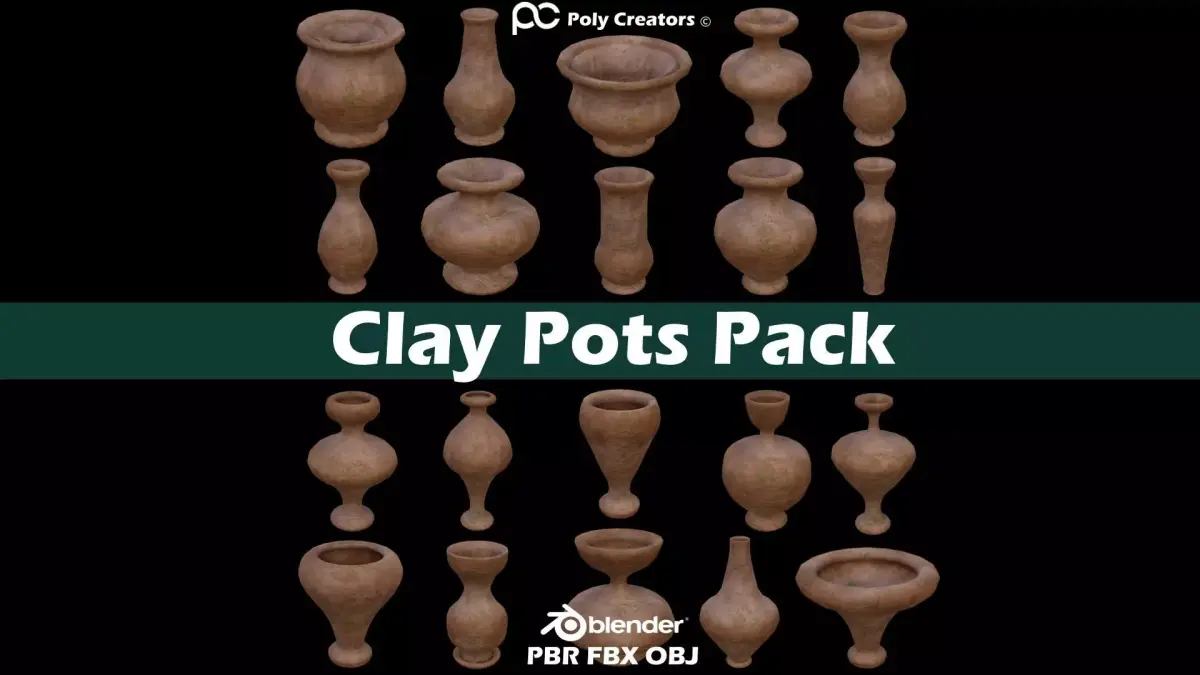 Clay Pots Pack Low-poly 3D model purchase