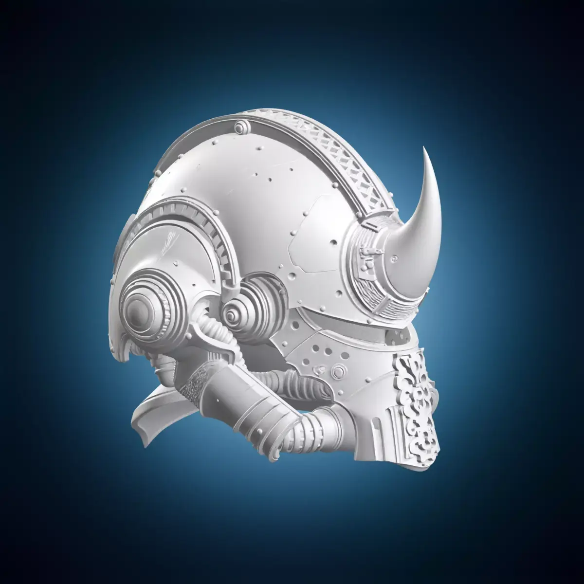 Ornate Horned Sci Fi Knight Helmet 3D print model