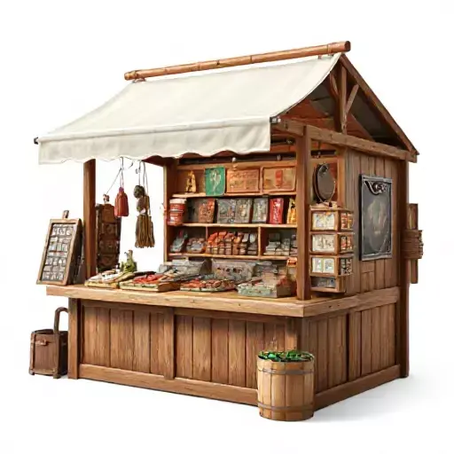 Wooden Market Stall  Low-poly 3D model