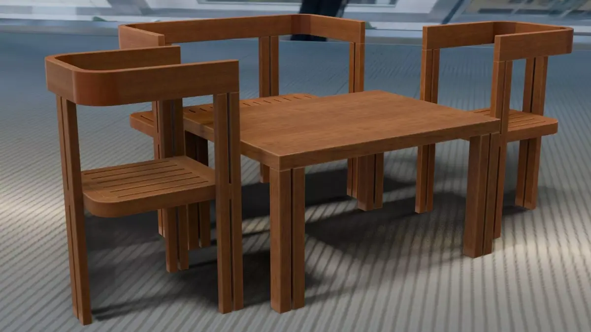 Dining Set Table and Chairs Low-poly 3D model