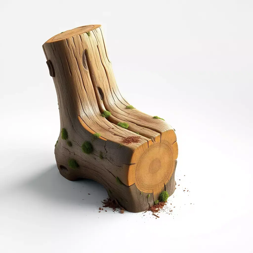 Stylized Mossy Wood Log Bench Low-poly 3D model