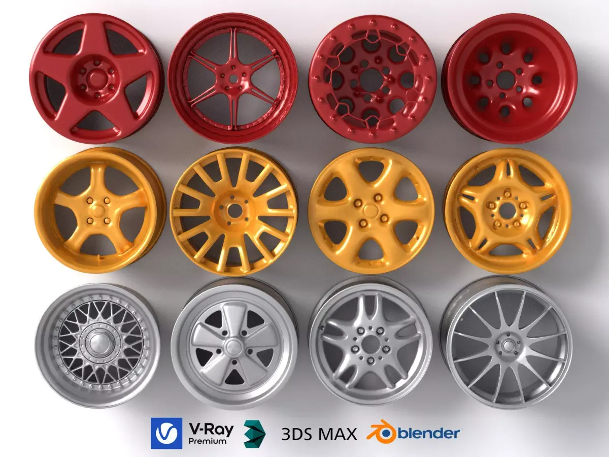 Custom Car Wheel Rims Modern Sport Automotive Alloy Pack 3D model
