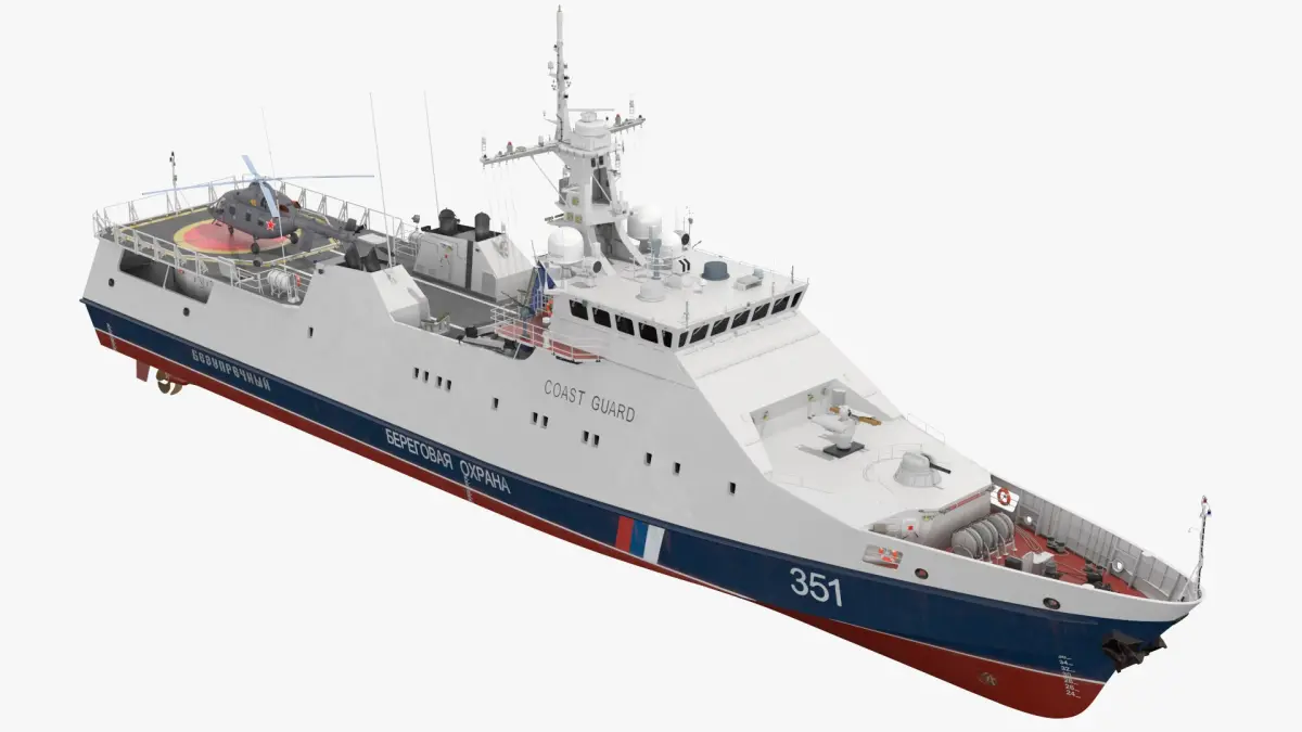 Russian Ship 22460 Okhotnik with Helicopter Rigged for Cinema 4D 3D model purchase