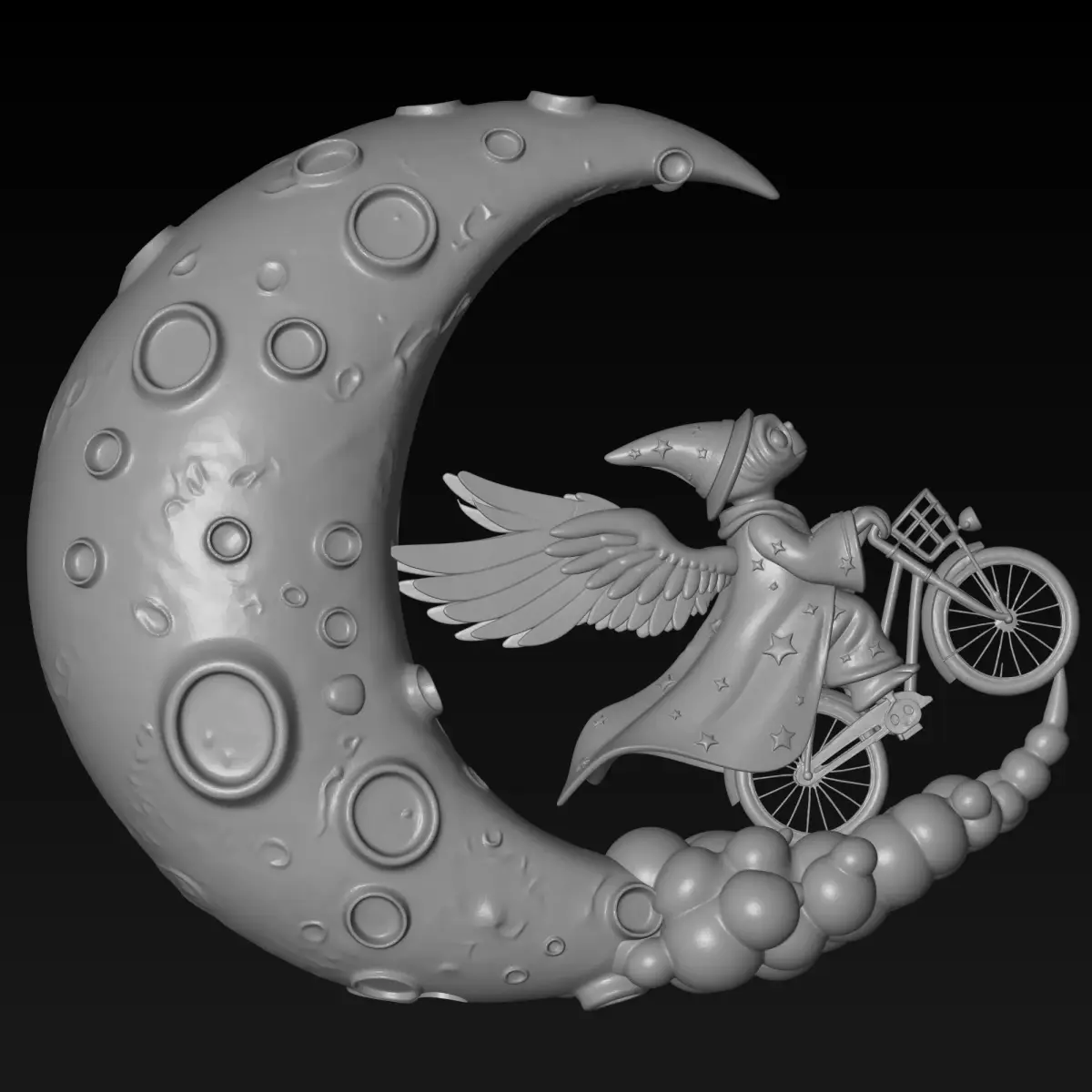 80s Movie character ET Inspired Wizard on Flying Bicycle STL 3D print model