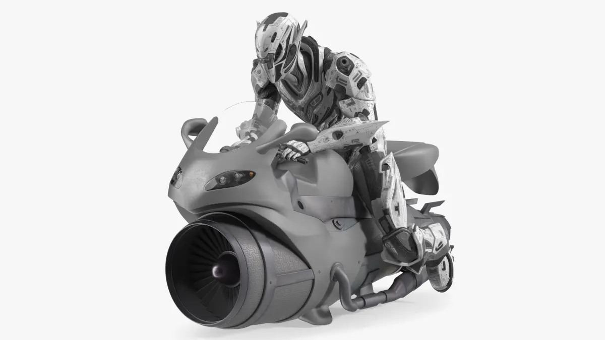 Futuristic Robot on Concept Motorcycle 3D model