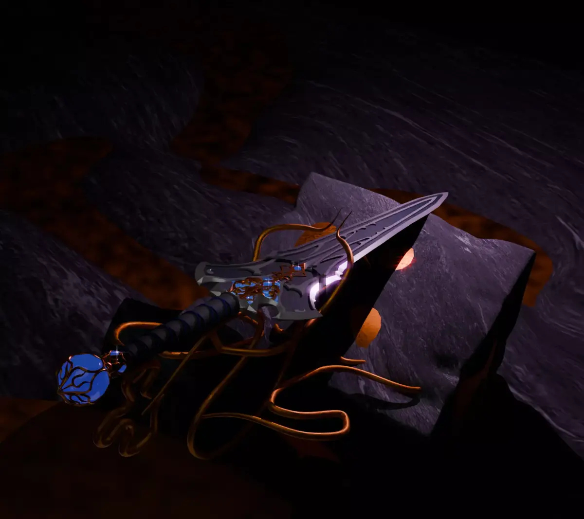 Demon Sword Golden Blue Low-poly 3D model