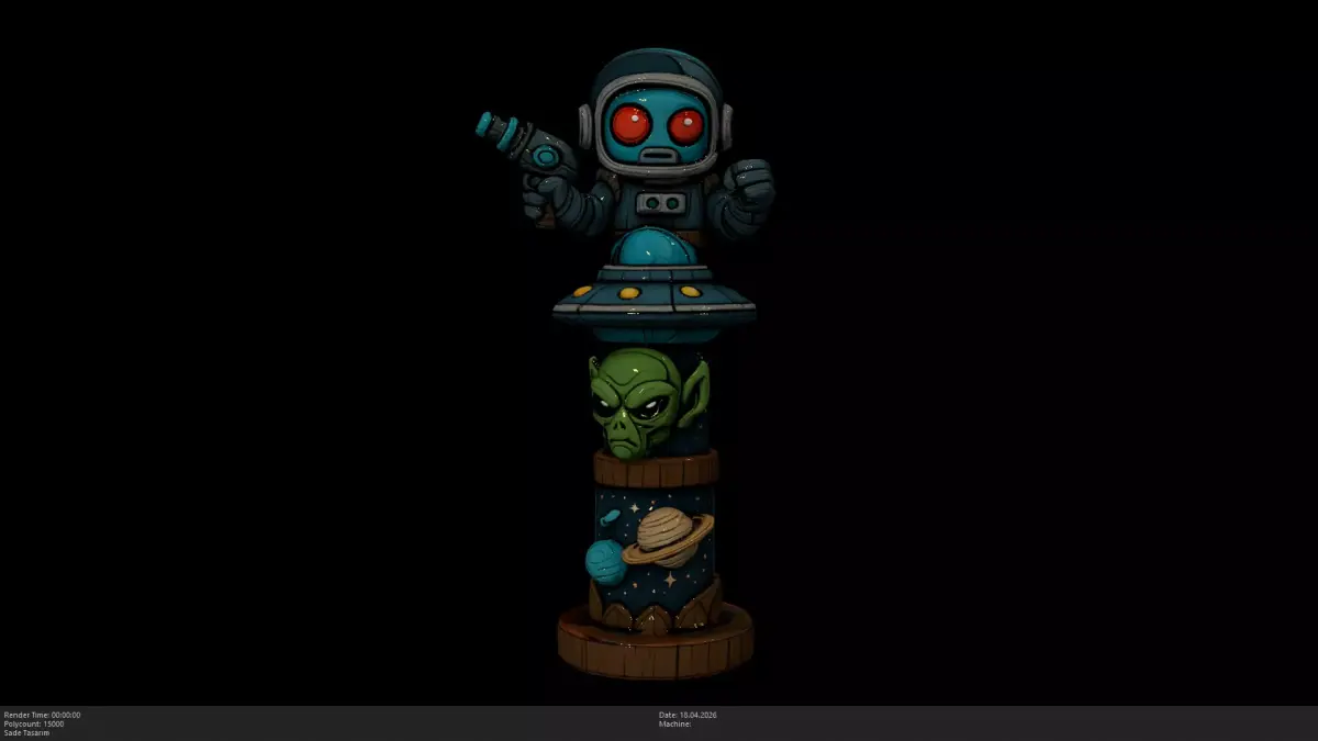 Stylized Space Invader Totem Game Ready - AI Low-poly 3D model