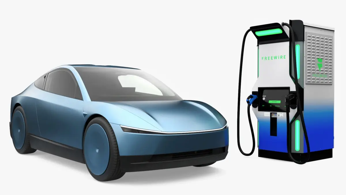 Electric Coupe Car with Freewire Ultrafast Charging Station 3D model