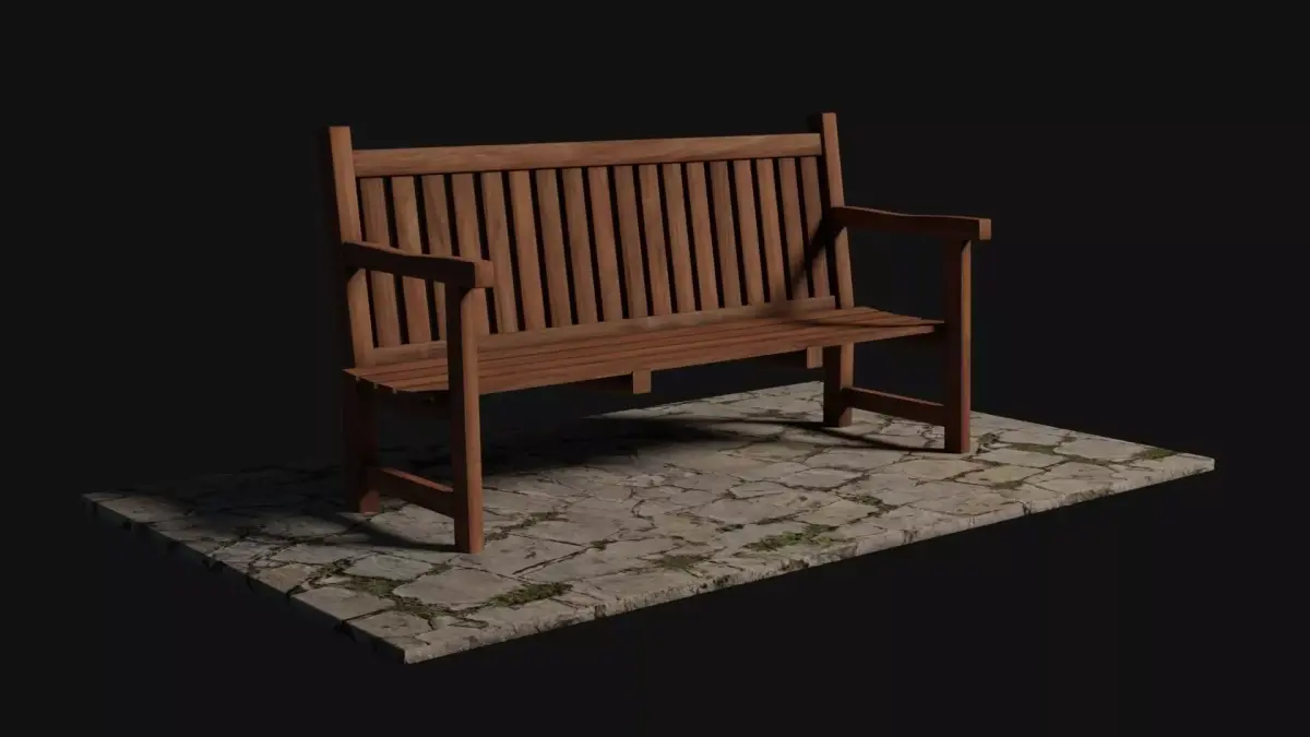 Wooden Bench Free low-poly 3D model 3