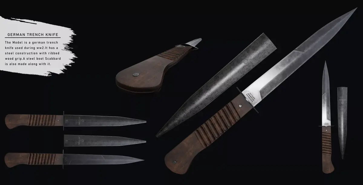 German Trench Knife Low-poly 3D model
