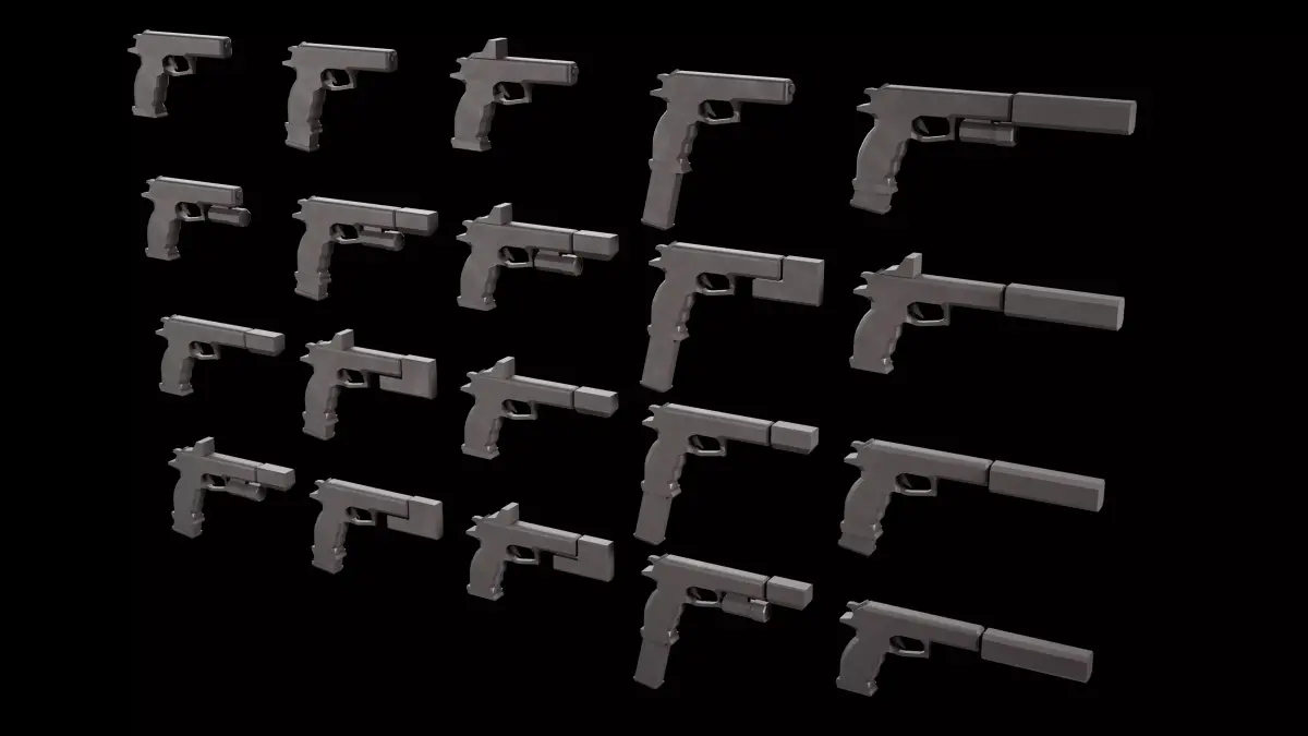 Stylized Low Poly SigSauer -20 Variations Game Ready Low-poly 3D model