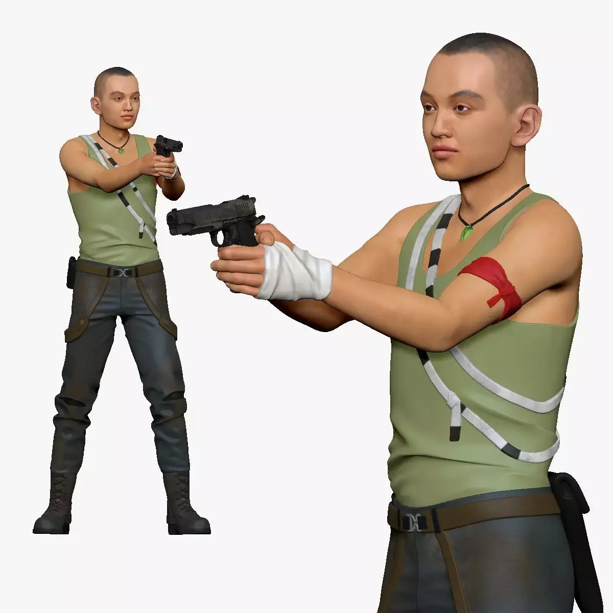 001125 skinhead man with pistiol 3D model
