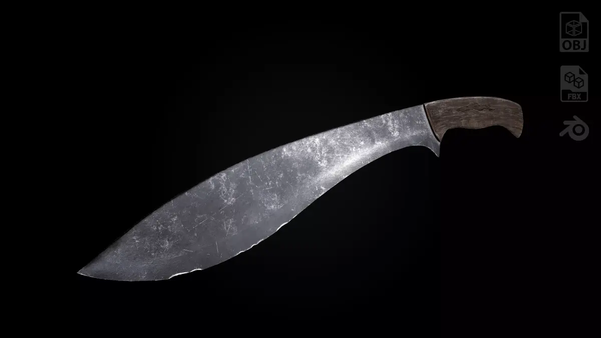 Old kukri machete  Low-poly 3D model