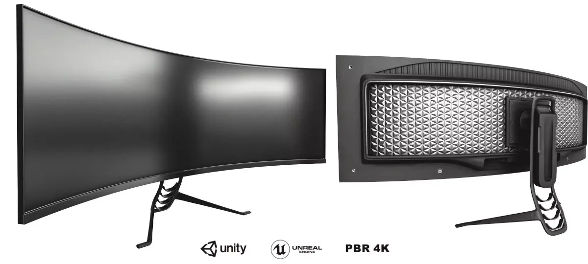 Super Ultra Wide Gaming Monitor Low-poly 3D model