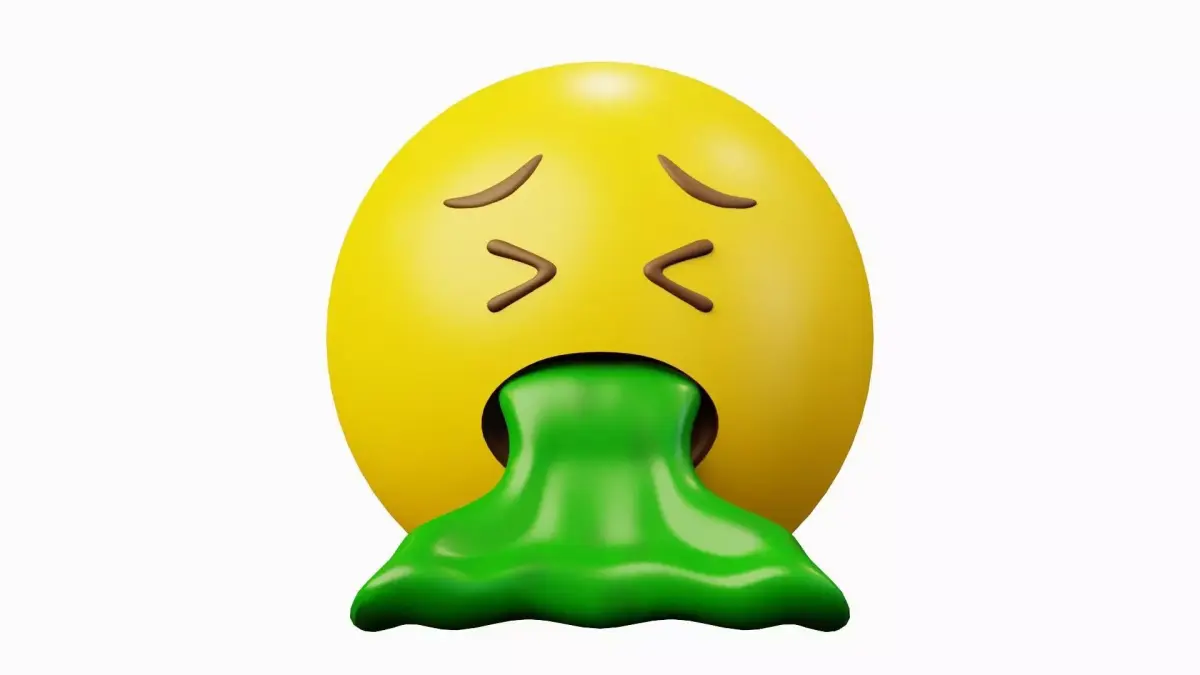 Green Vomit Yellow Ball Emoticon Emoji or Smiley 3D model