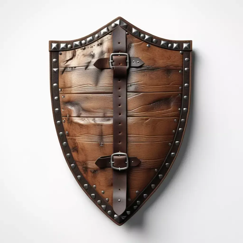 Worn Wooden Shield with Iron Studs 3D model