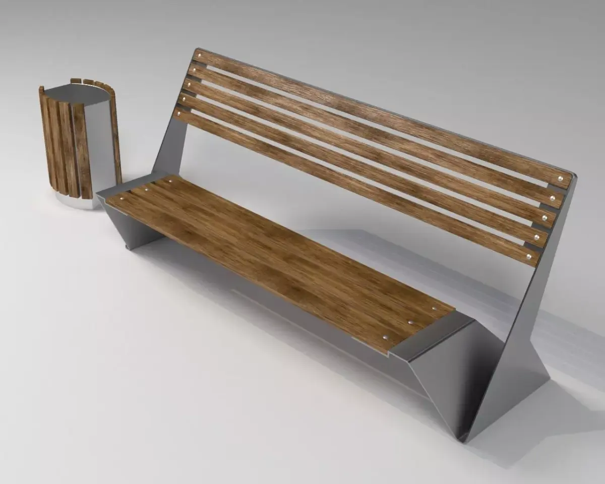 Street bench 3D model 8
