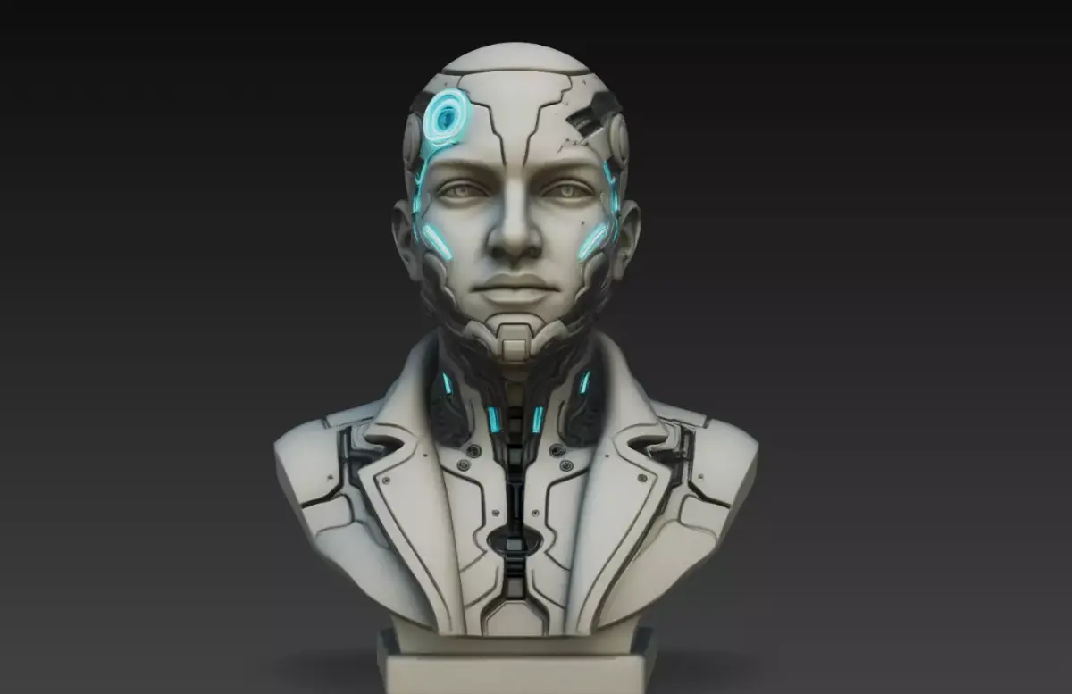 Cybernetic Android Bust STL Futuristic Sci-Fi Sculpture 3D print model